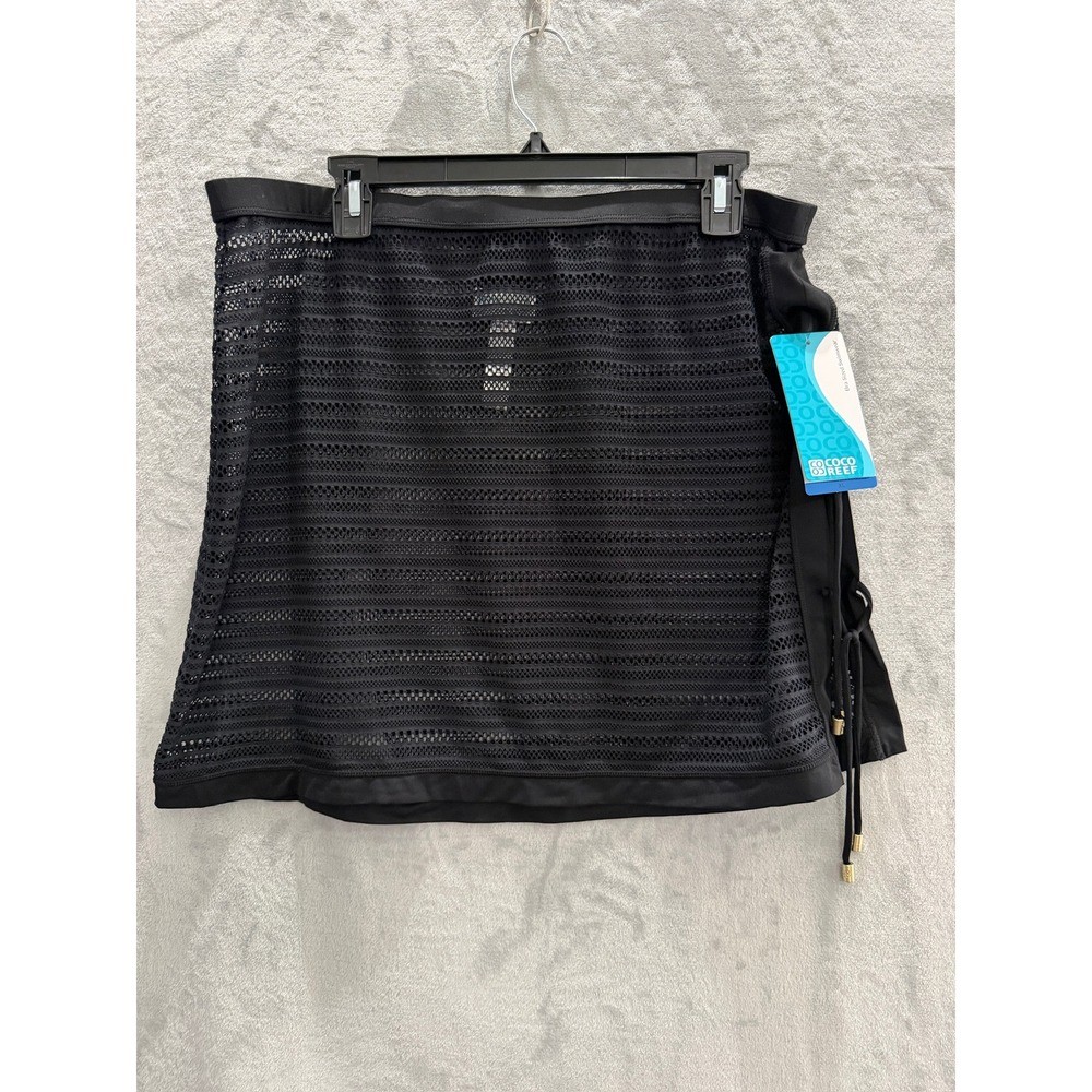 NWT Coco Reef Swim Skirt Womens Black Crochet Mesh Side Tie XL $68